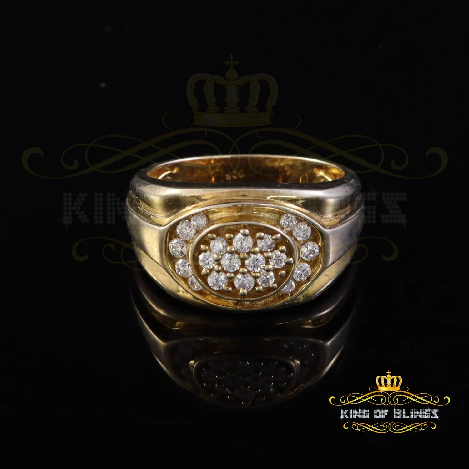 King Of Bling's Oval 1.10ct Cubic Zirconia 925 Yellow Silver Men's Style Ring Size 10.5