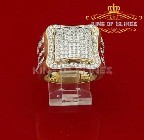 King Of Bling's Yellow Silver Square 3.30ct Cubic Zirconia Men's Adjustable Ring SZ From 9 to 11