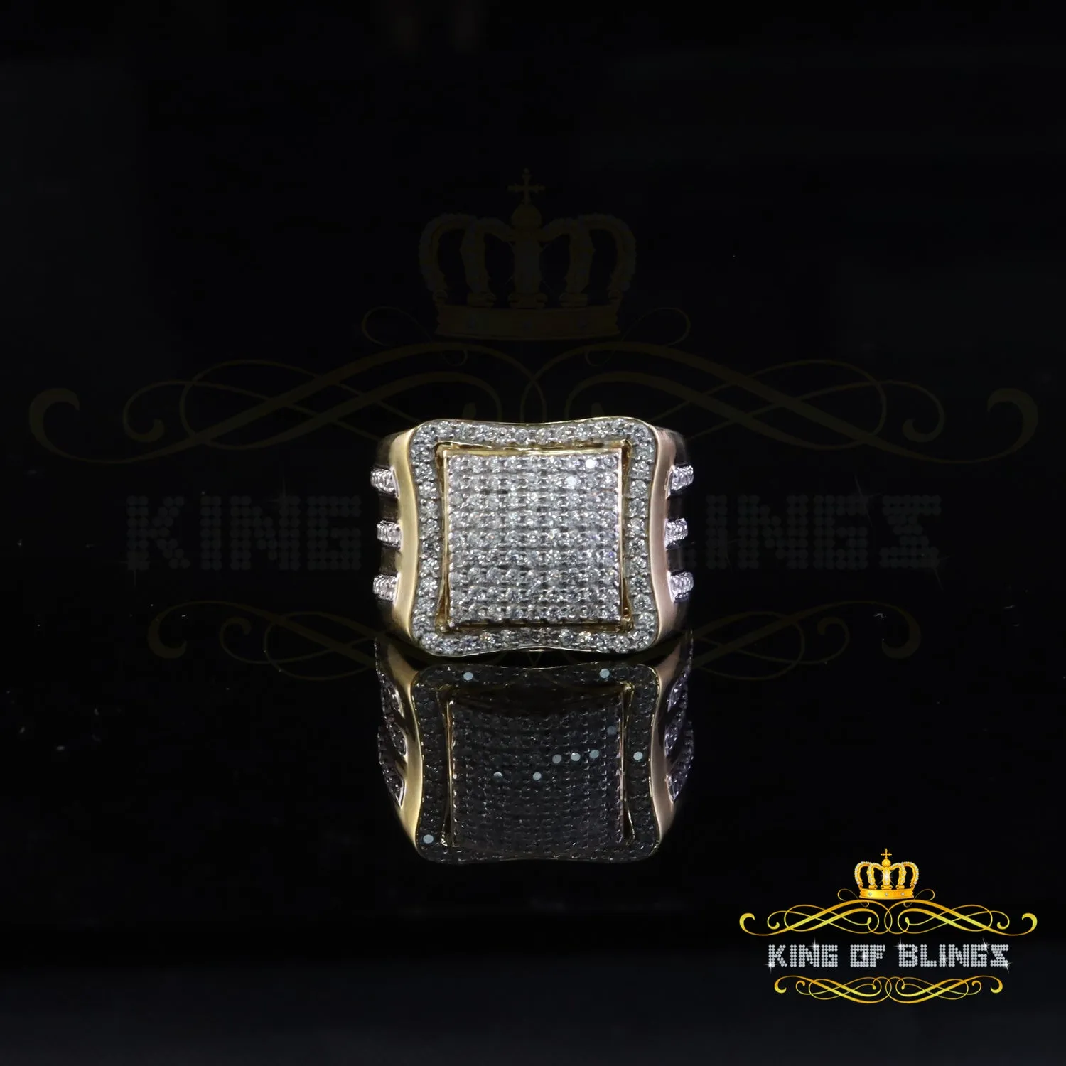 King Of Bling's Yellow Silver Square 3.30ct Cubic Zirconia Men's Adjustable Ring SZ From 9 to 11