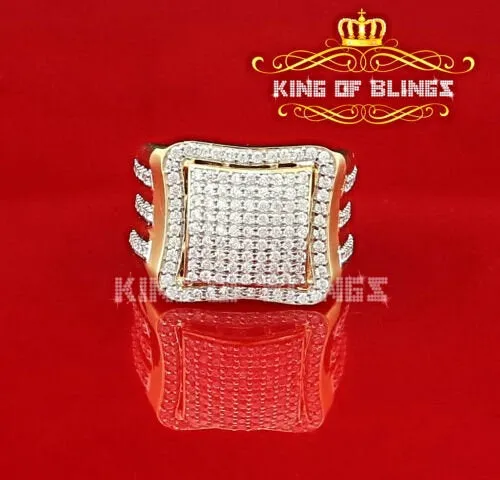 King Of Bling's Yellow Silver Square 3.30ct Cubic Zirconia Men's Adjustable Ring SZ From 9 to 11