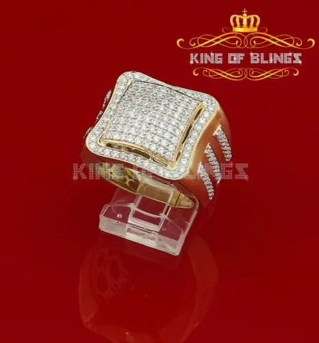 King Of Bling's Yellow Silver Square 3.30ct Cubic Zirconia Men's Adjustable Ring SZ From 9 to 11