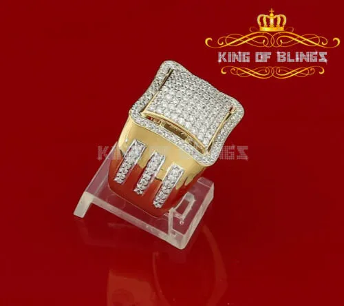 King Of Bling's Yellow Silver Square 3.30ct Cubic Zirconia Men's Adjustable Ring SZ From 9 to 11