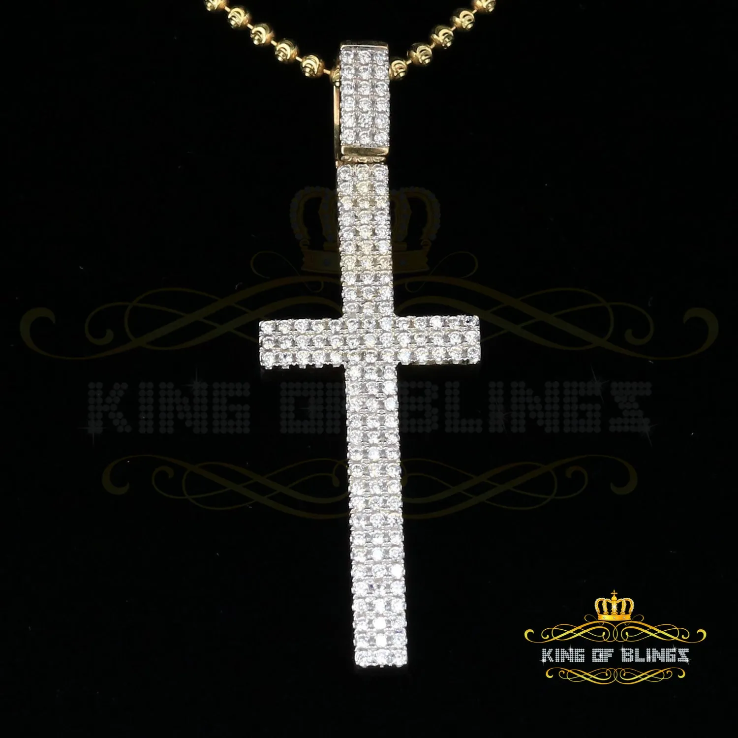 King of Bling's Yellow Sterling Silver Cross Pendant with 1.41ct Cubic Zirconia