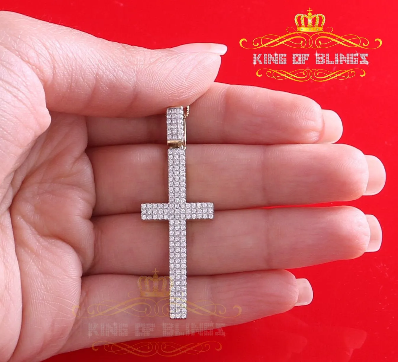 King of Bling's Yellow Sterling Silver Cross Pendant with 1.41ct Cubic Zirconia