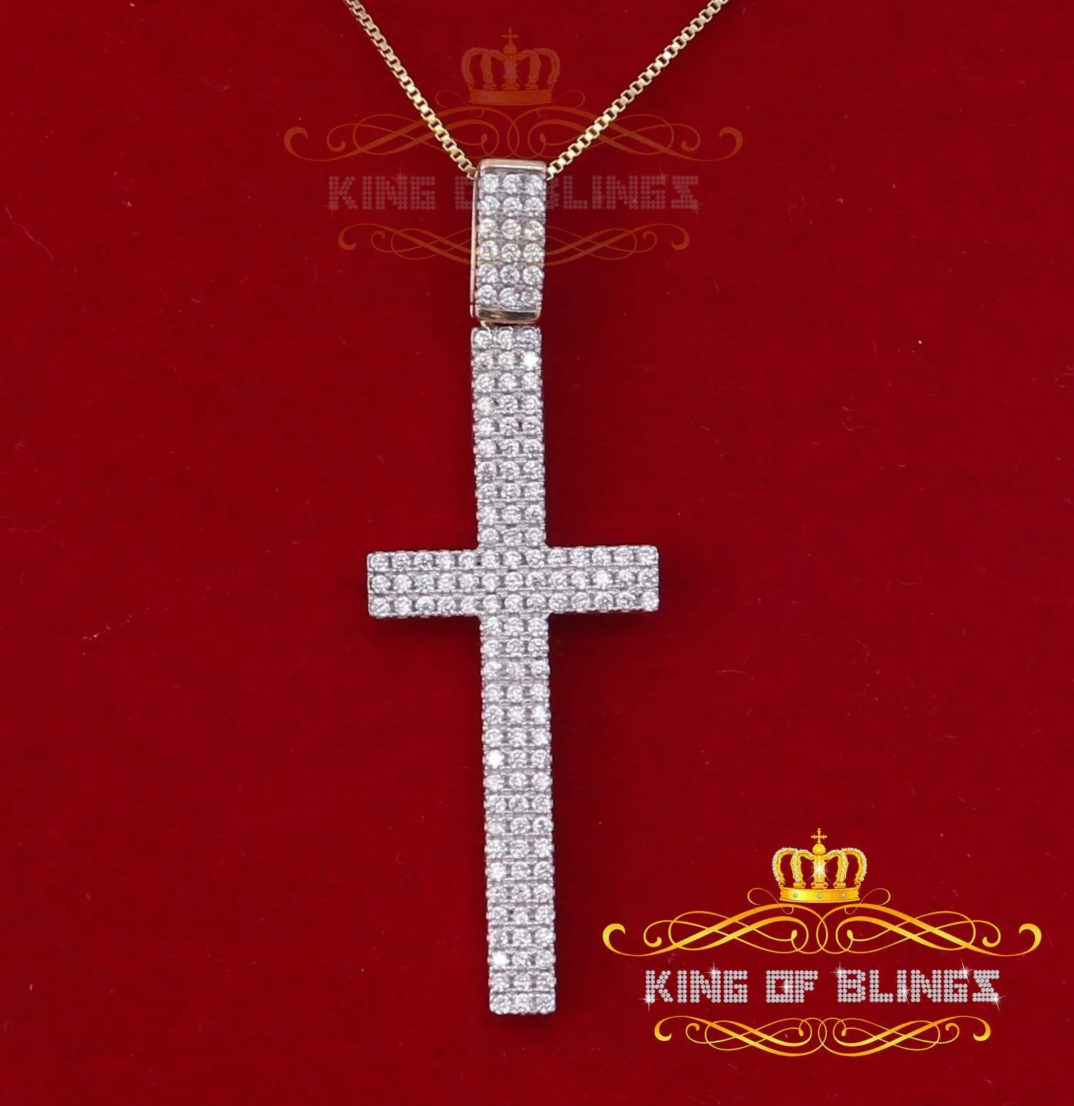 King of Bling's Yellow Sterling Silver Cross Pendant with 1.41ct Cubic Zirconia