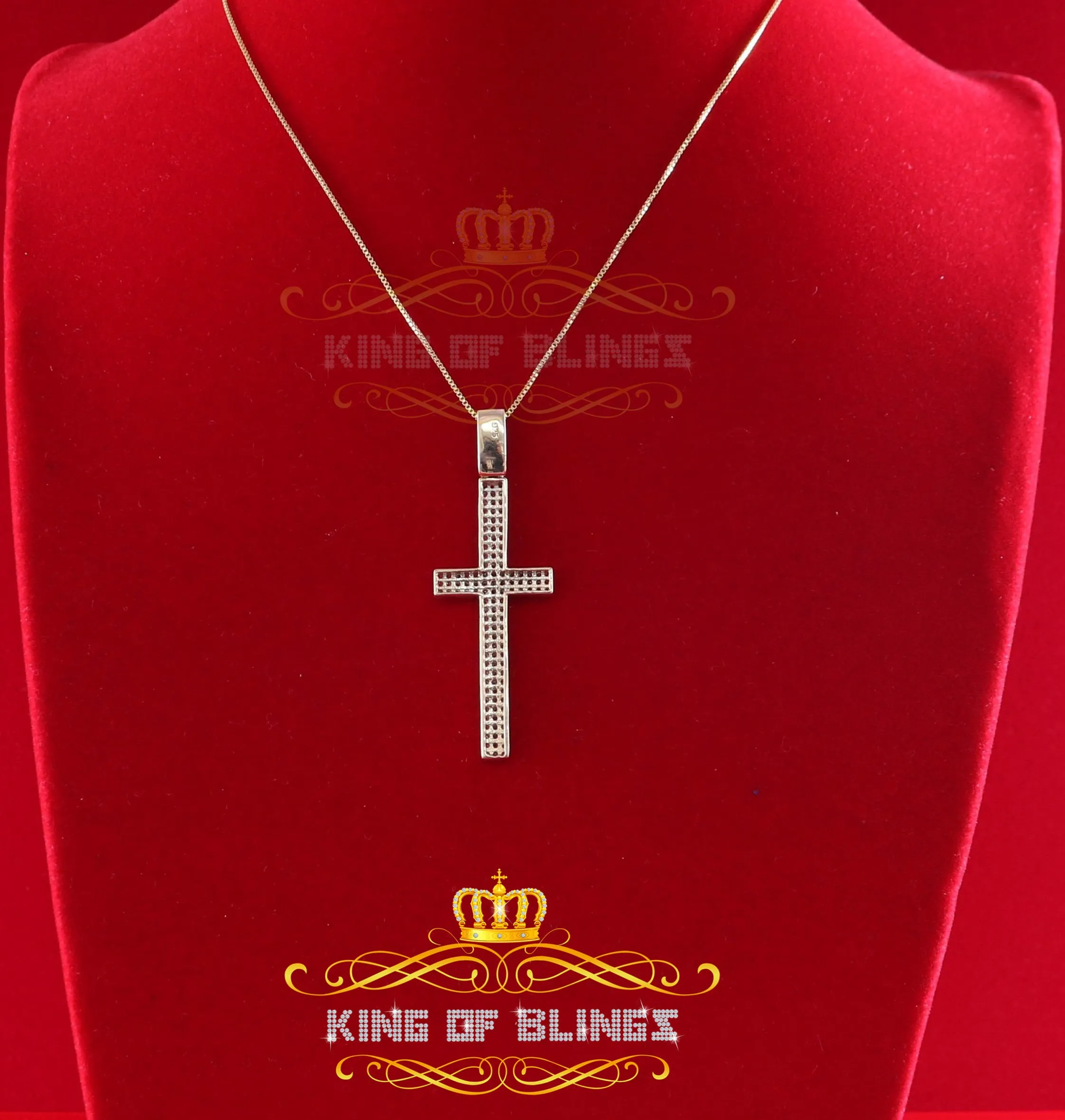 King of Bling's Yellow Sterling Silver Cross Pendant with 1.41ct Cubic Zirconia