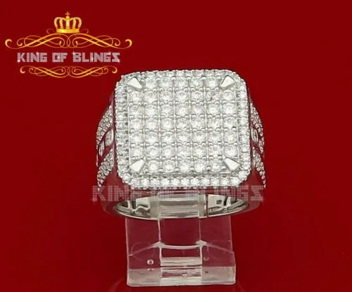 King Of Bling'sWhite Silver 4.90ct Cubic Zirconia Square Men's Adjustable Ring SZ From 9 to 11