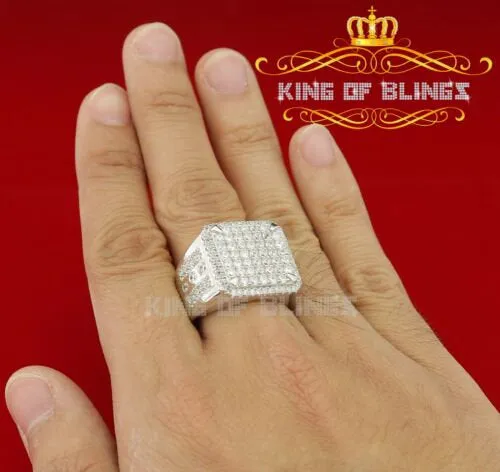 King Of Bling'sWhite Silver 4.90ct Cubic Zirconia Square Men's Adjustable Ring SZ From 9 to 11