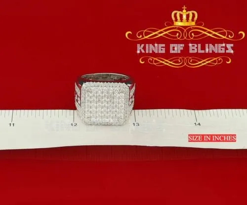 King Of Bling'sWhite Silver 4.90ct Cubic Zirconia Square Men's Adjustable Ring SZ From 9 to 11