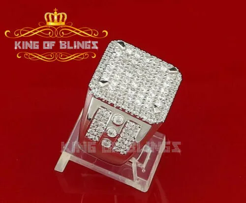 King Of Bling'sWhite Silver 4.90ct Cubic Zirconia Square Men's Adjustable Ring SZ From 9 to 11