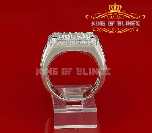 King Of Bling'sWhite Silver 4.90ct Cubic Zirconia Square Men's Adjustable Ring SZ From 9 to 11