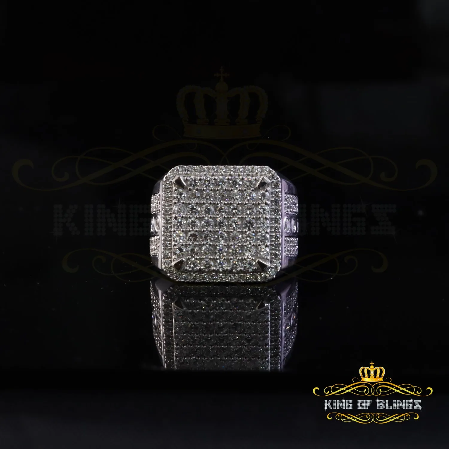 King Of Bling'sWhite Silver 4.90ct Cubic Zirconia Square Men's Adjustable Ring SZ From 9 to 11