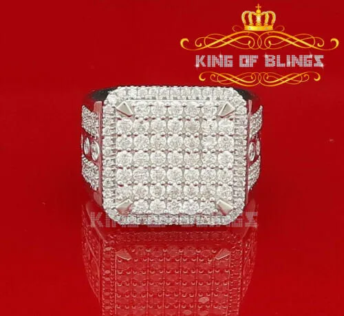 King Of Bling'sWhite Silver 4.90ct Cubic Zirconia Square Men's Adjustable Ring SZ From 9 to 11