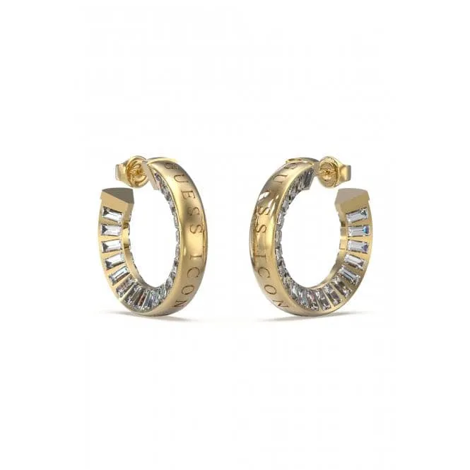 Ladies Guess Icon Gold Crystal Hoop Earrings UBE03008YG