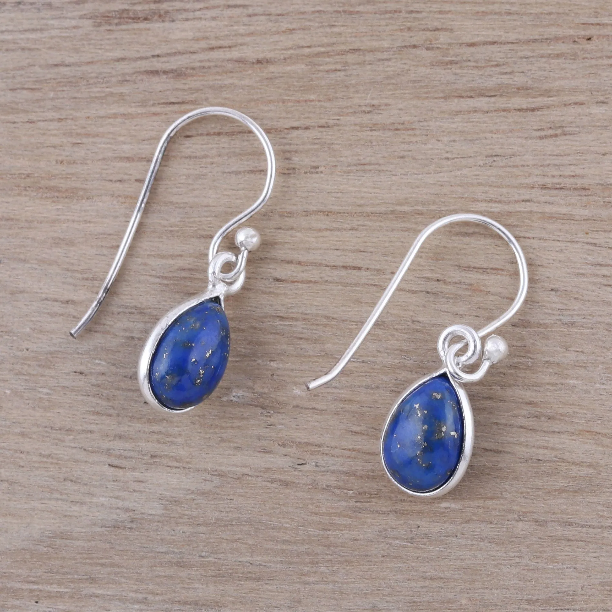 Lapis Lazuli and Sterling Silver Teardrop Dangle Earrings - Gentle Tear | NOVICA