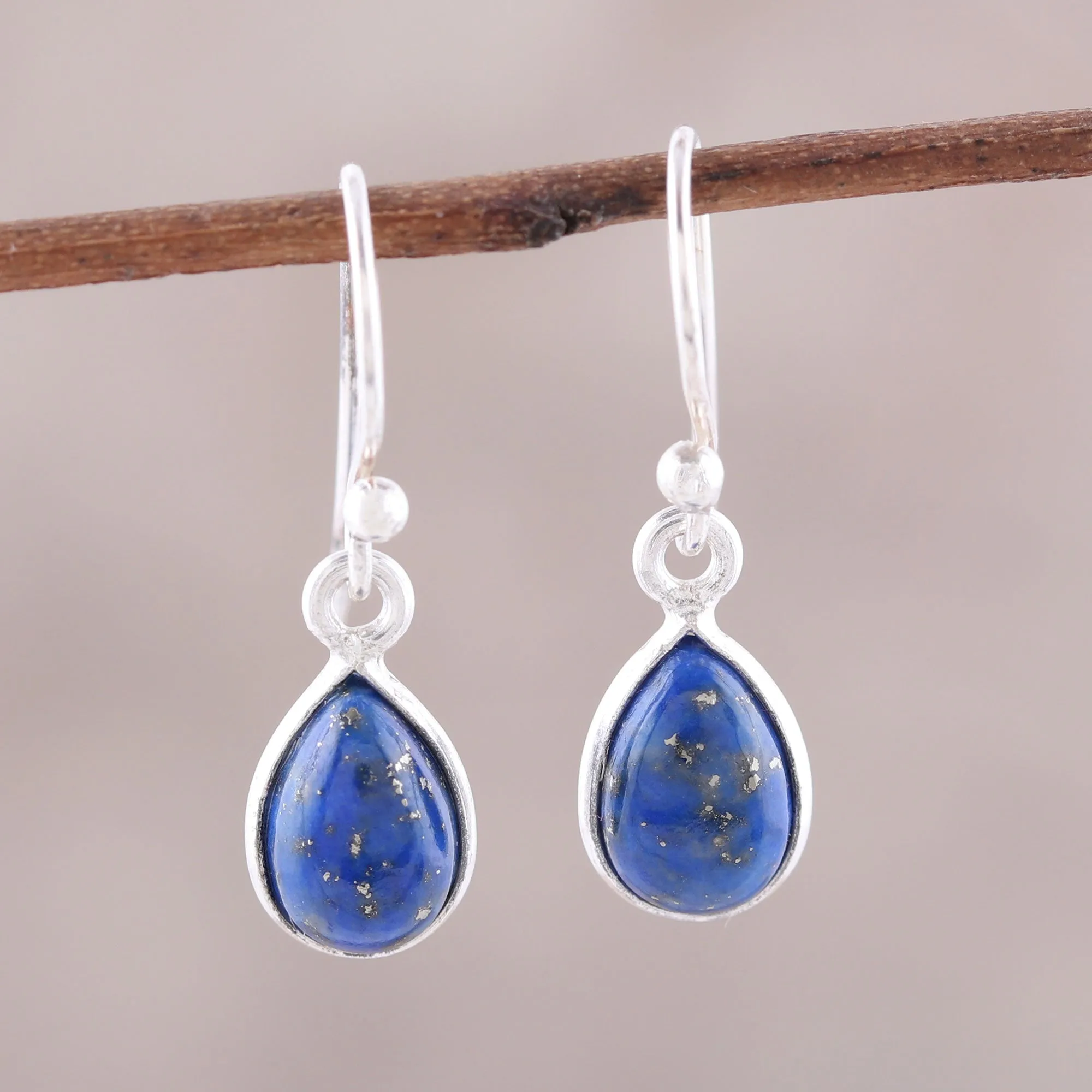 Lapis Lazuli and Sterling Silver Teardrop Dangle Earrings - Gentle Tear | NOVICA