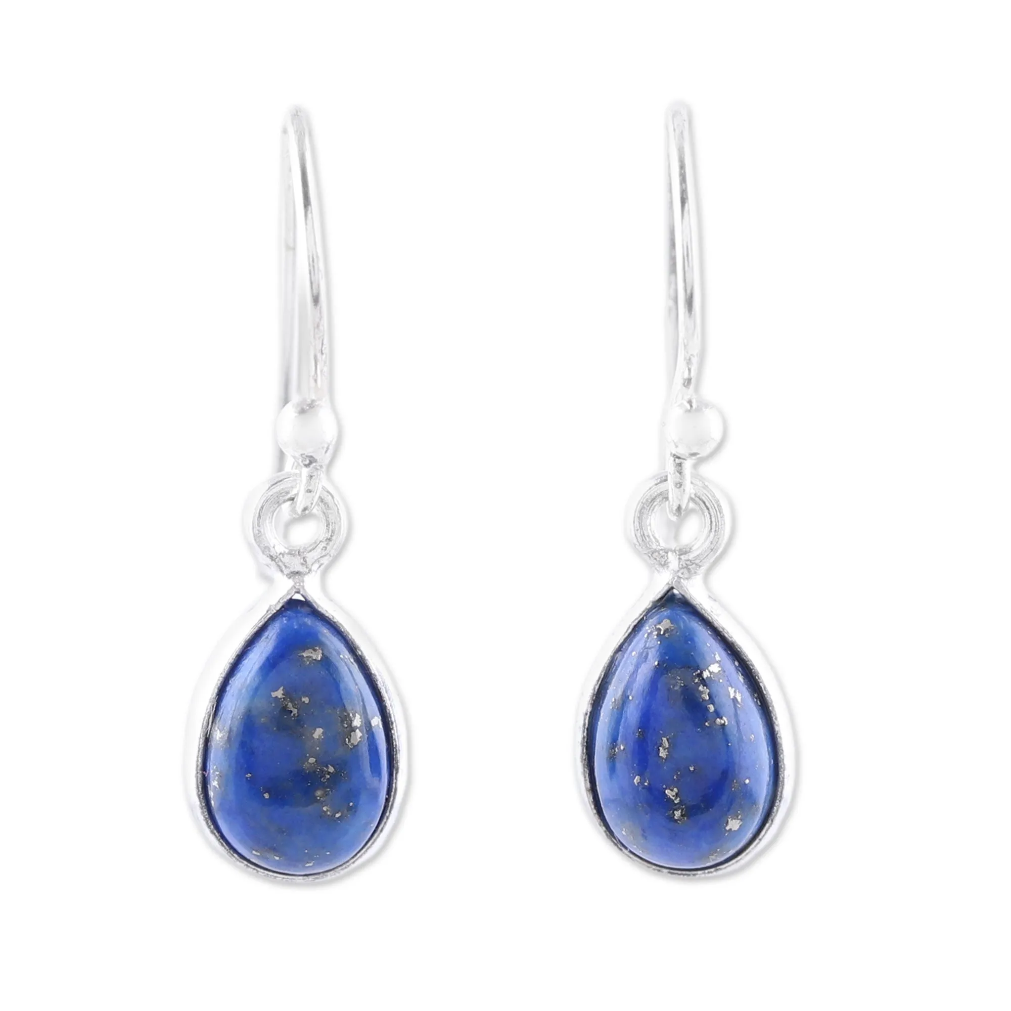 Lapis Lazuli and Sterling Silver Teardrop Dangle Earrings - Gentle Tear | NOVICA