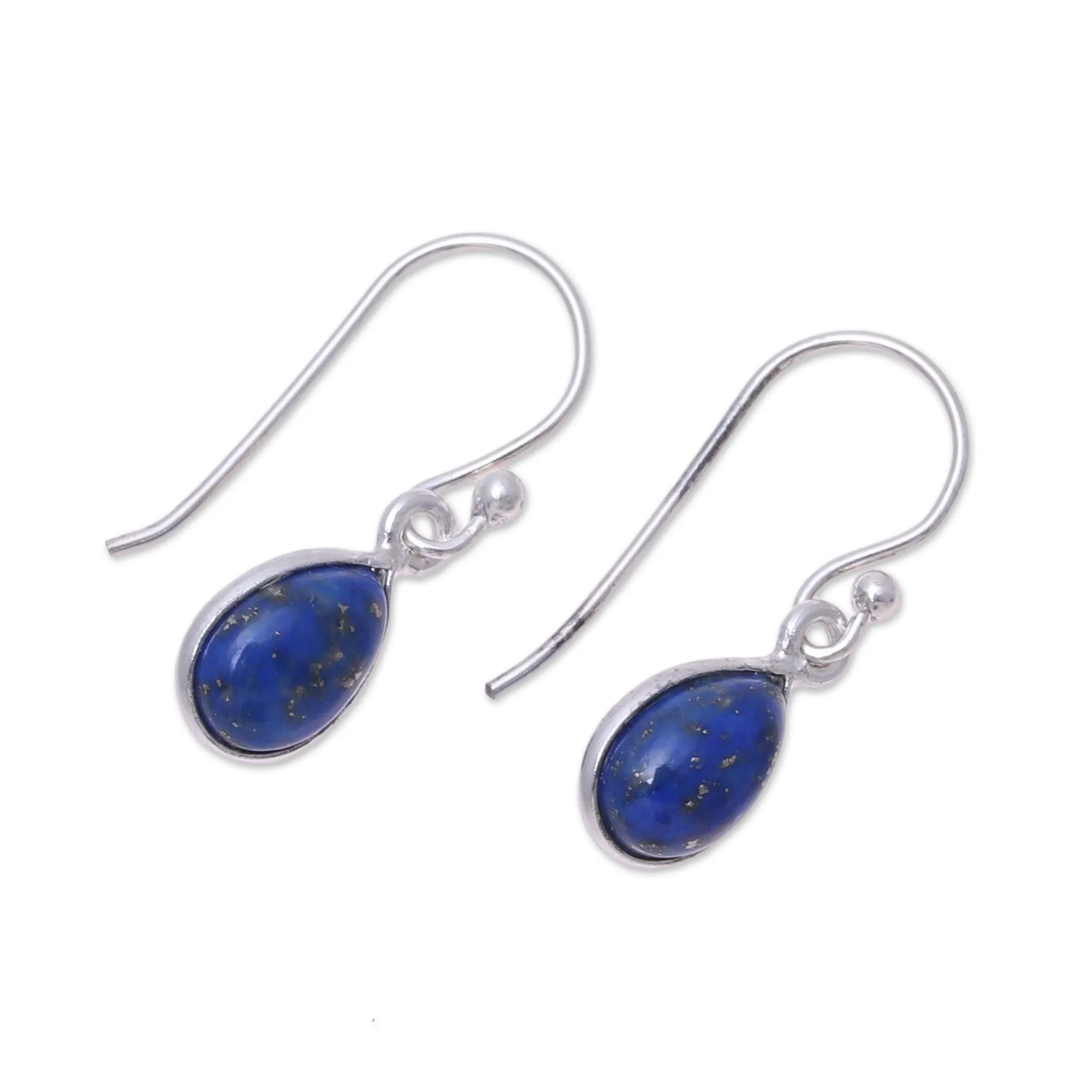 Lapis Lazuli and Sterling Silver Teardrop Dangle Earrings - Gentle Tear | NOVICA