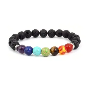 Lava Stone Beaded Colorful Stone Bracelet (Circumference 18.5cm) 火山石串珠七彩石手鍊 (鍊長 18.5cm) KJBR16233