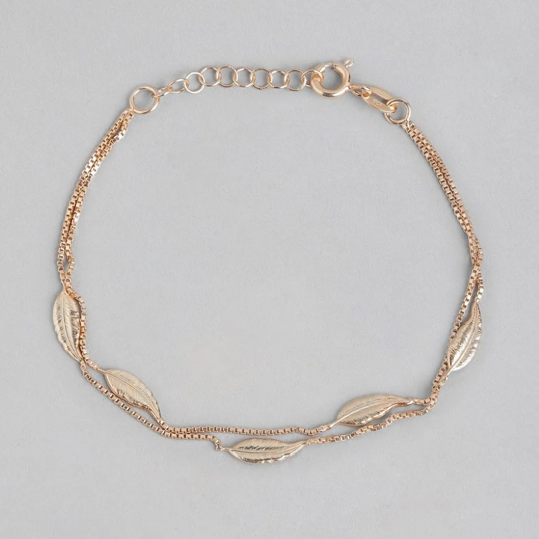 Leafy Foliage Rose Gold-Plated 925 Sterling Silver Bracelet