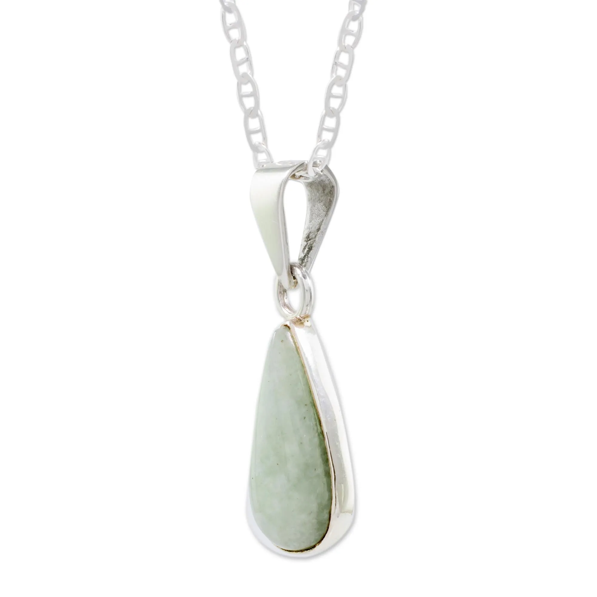 Light Green Teardrop Jade Pendant Necklace from Guatemala - Pale Green Tear | NOVICA