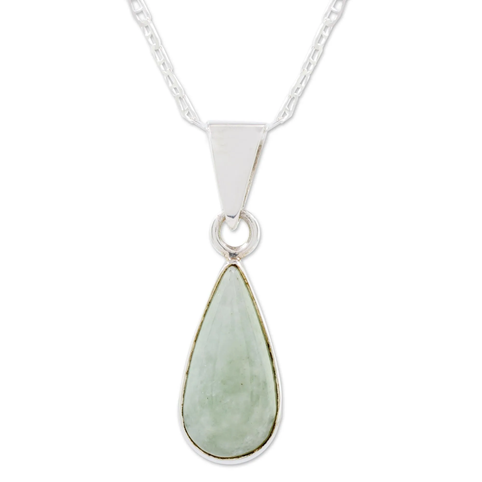 Light Green Teardrop Jade Pendant Necklace from Guatemala - Pale Green Tear | NOVICA