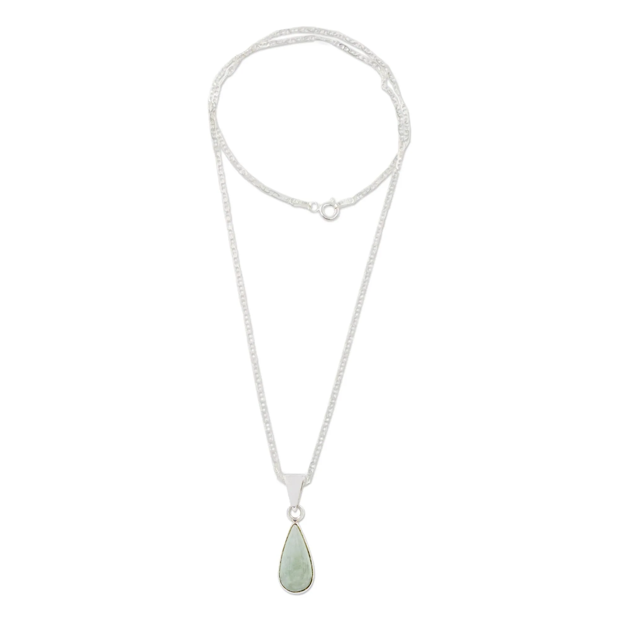 Light Green Teardrop Jade Pendant Necklace from Guatemala - Pale Green Tear | NOVICA