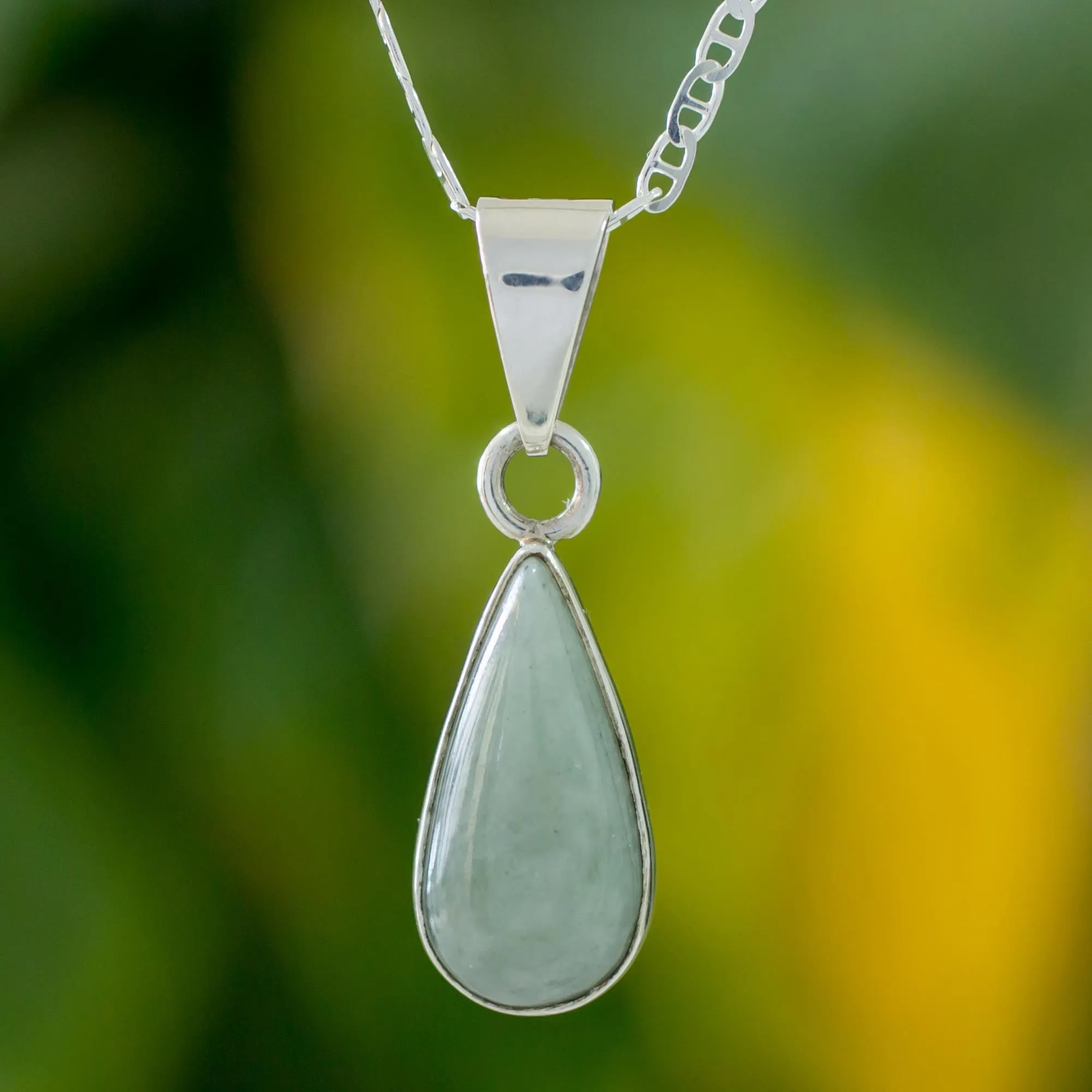 Light Green Teardrop Jade Pendant Necklace from Guatemala - Pale Green Tear | NOVICA