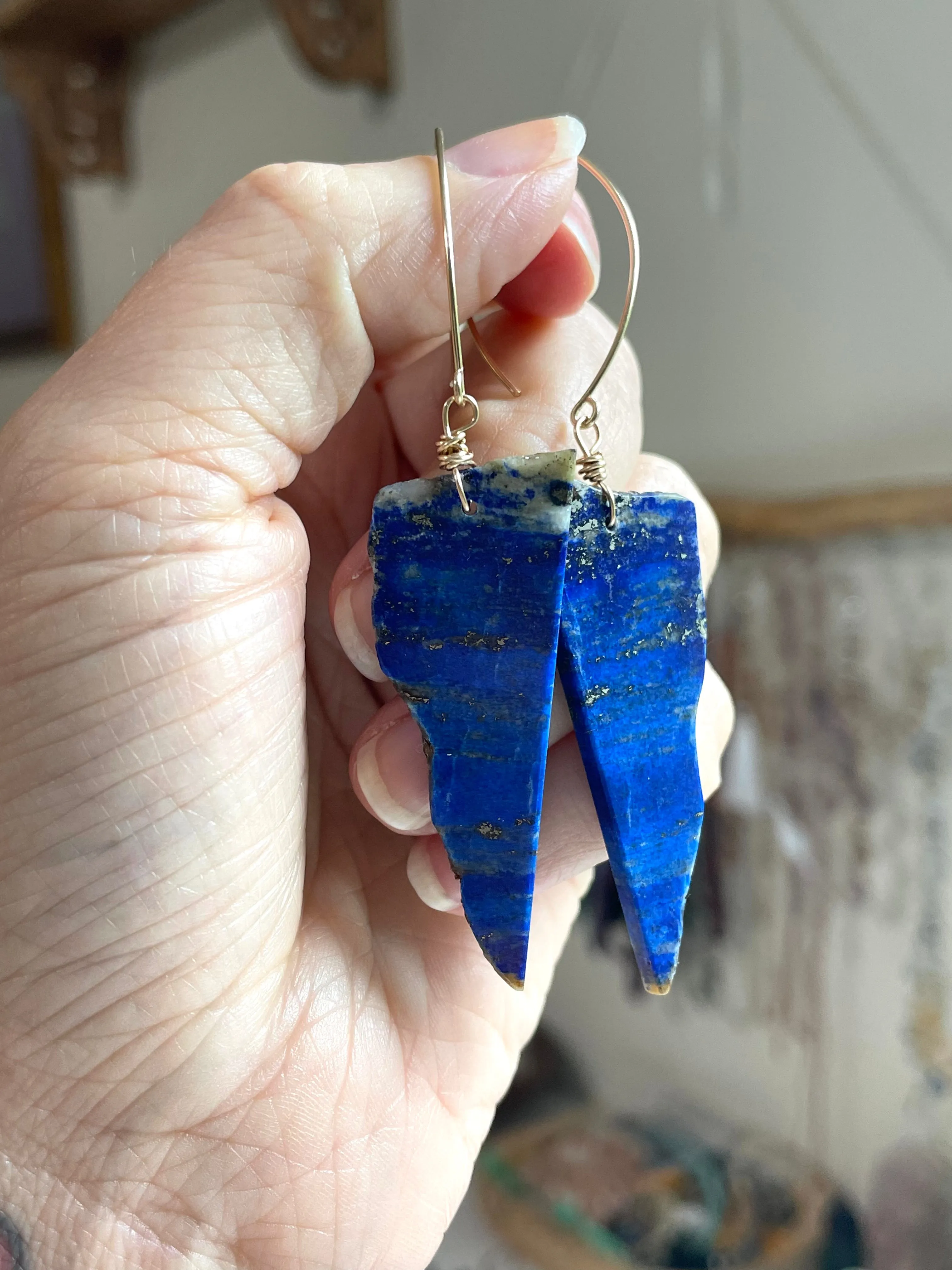 Long Lapis Lazuli Statement Earrings Gold Filled one of a kind