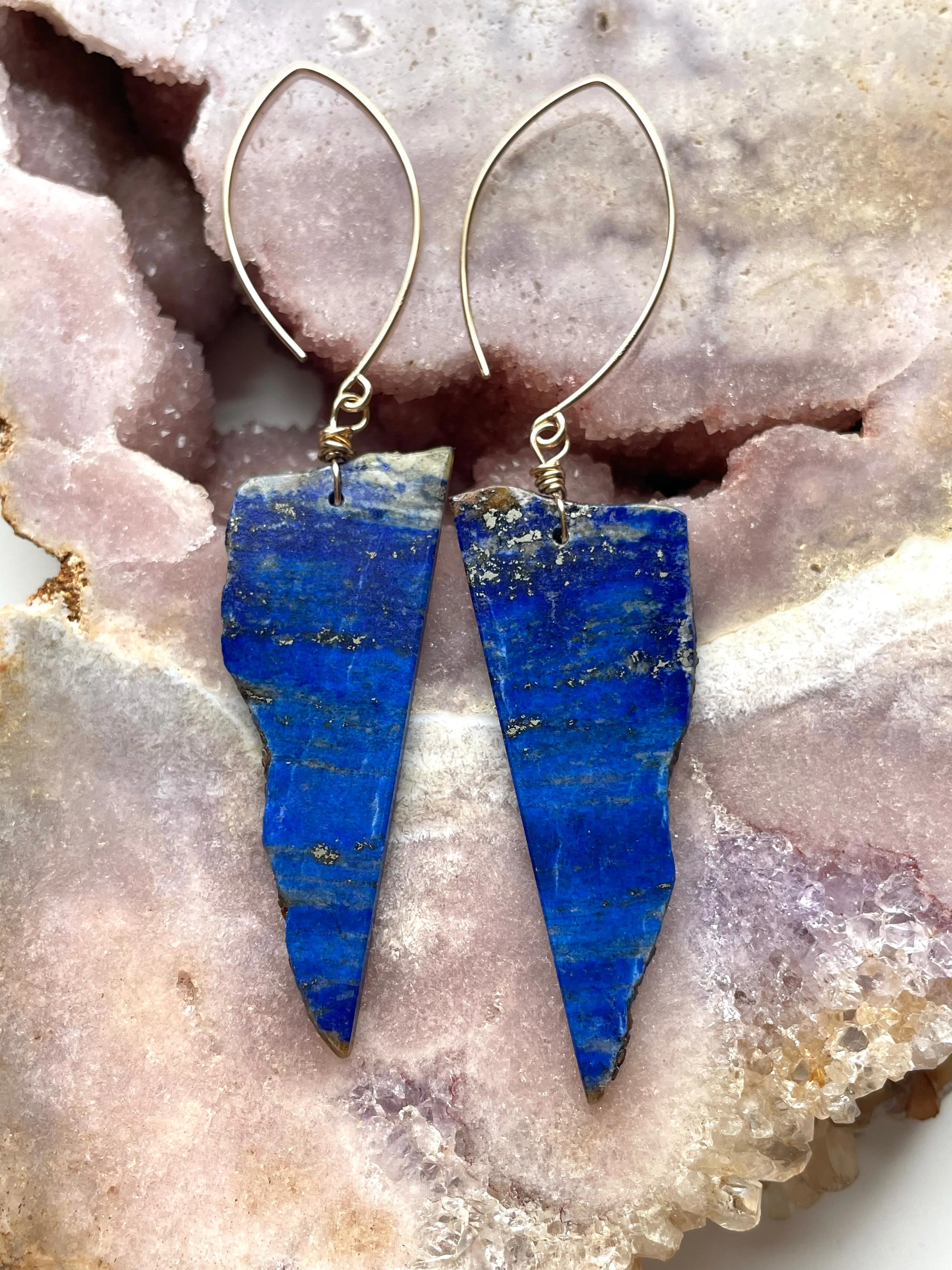 Long Lapis Lazuli Statement Earrings Gold Filled one of a kind