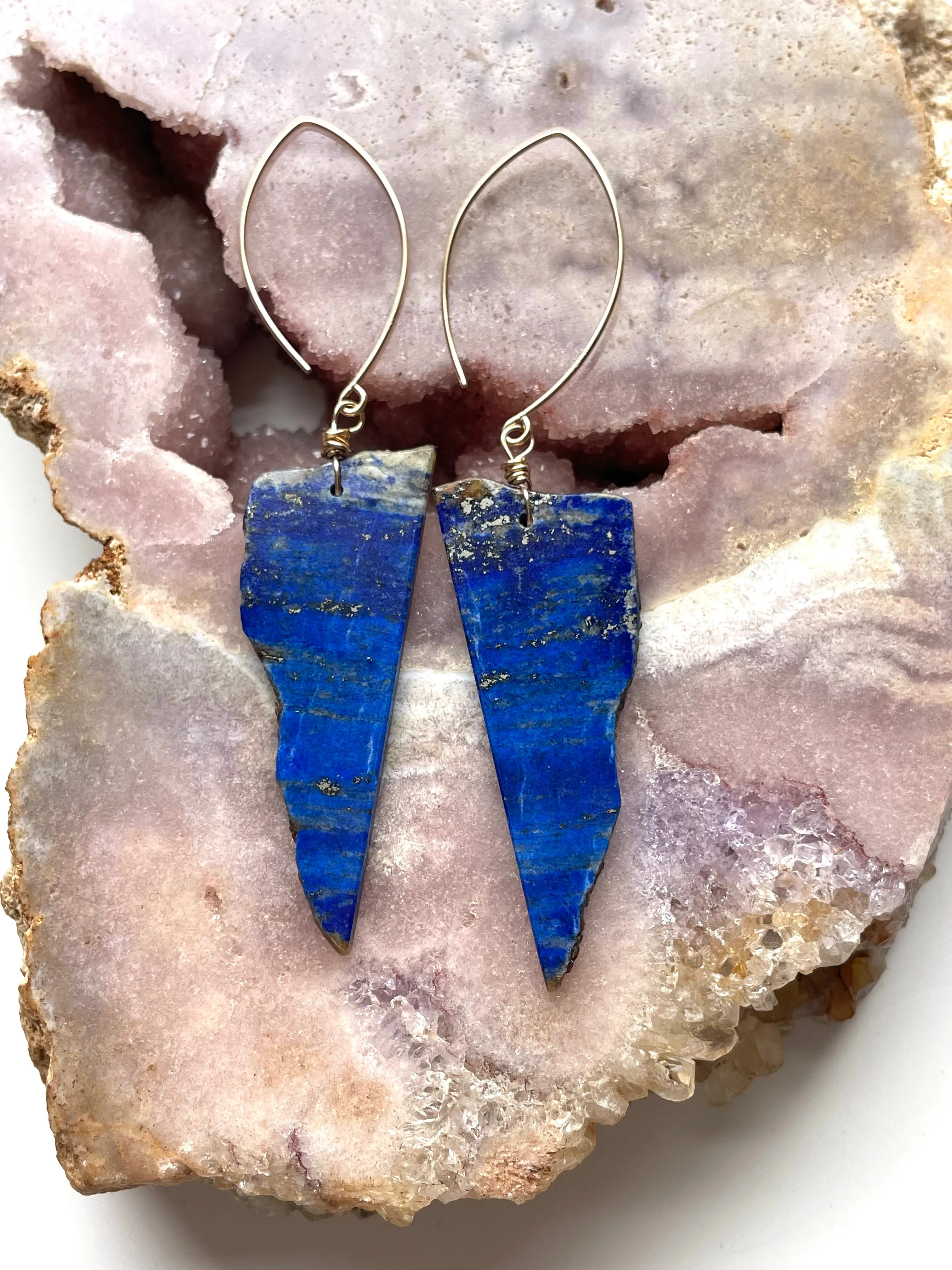 Long Lapis Lazuli Statement Earrings Gold Filled one of a kind