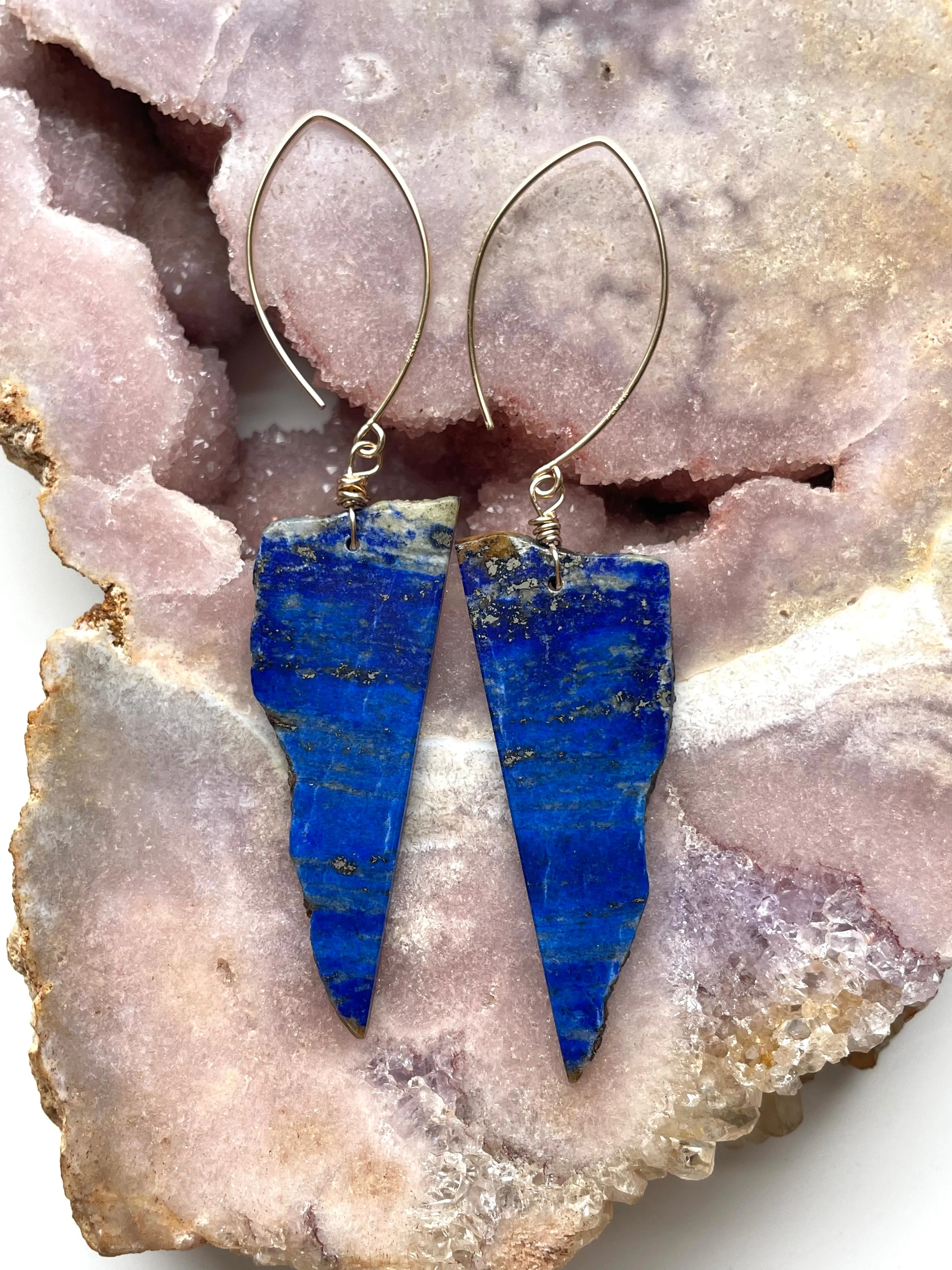 Long Lapis Lazuli Statement Earrings Gold Filled one of a kind