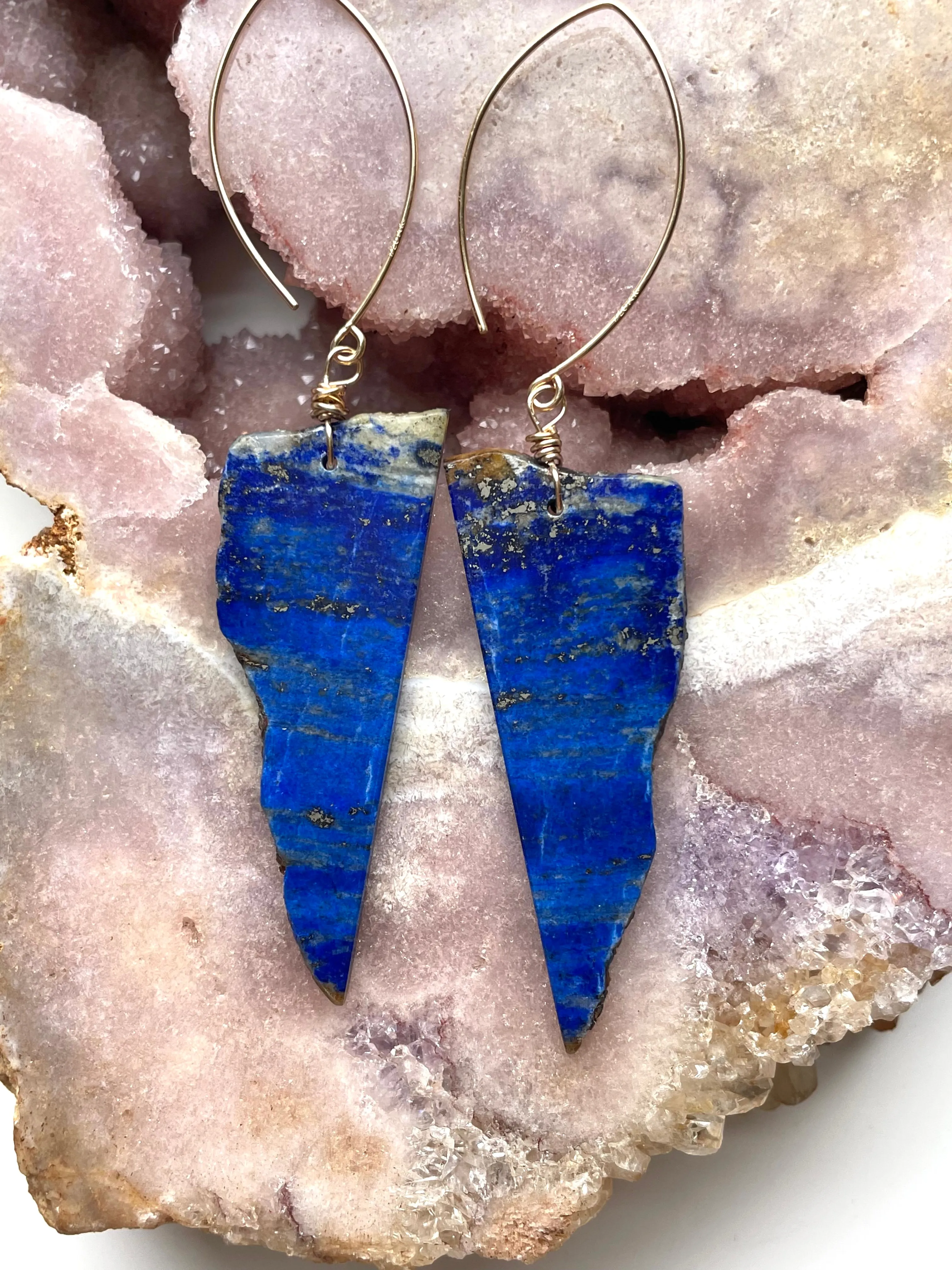 Long Lapis Lazuli Statement Earrings Gold Filled one of a kind