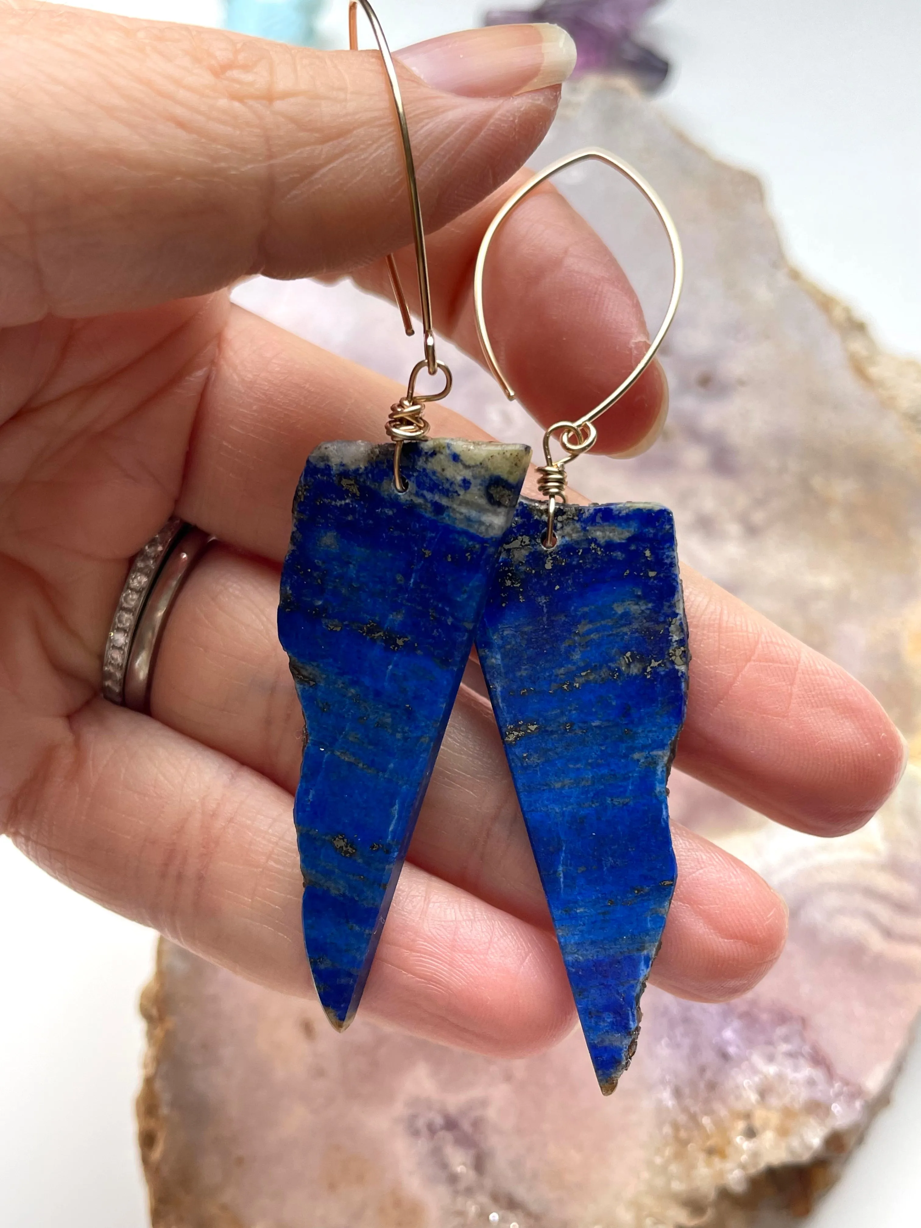 Long Lapis Lazuli Statement Earrings Gold Filled one of a kind