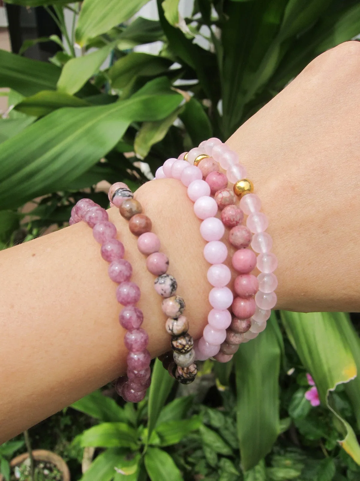 LOVE - Rose Quartz, Aventurine, Rhodonite Single Mala Bracelets