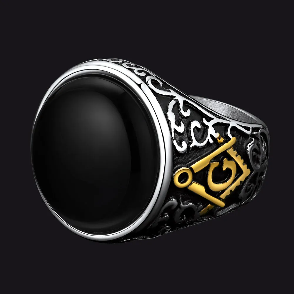 Masonic Black Onyx Ring with Gift for Men Father