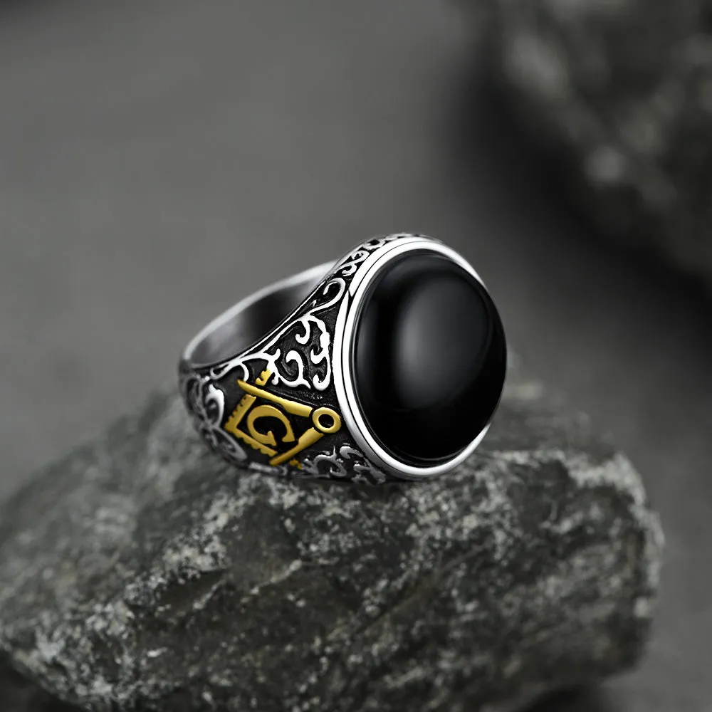 Masonic Black Onyx Ring with Gift for Men Father