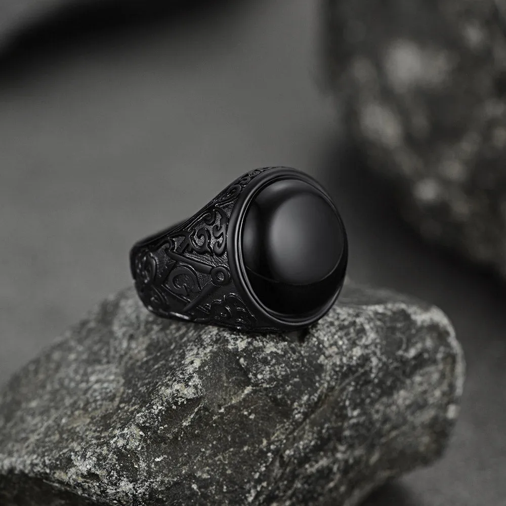 Masonic Black Onyx Ring with Gift for Men Father