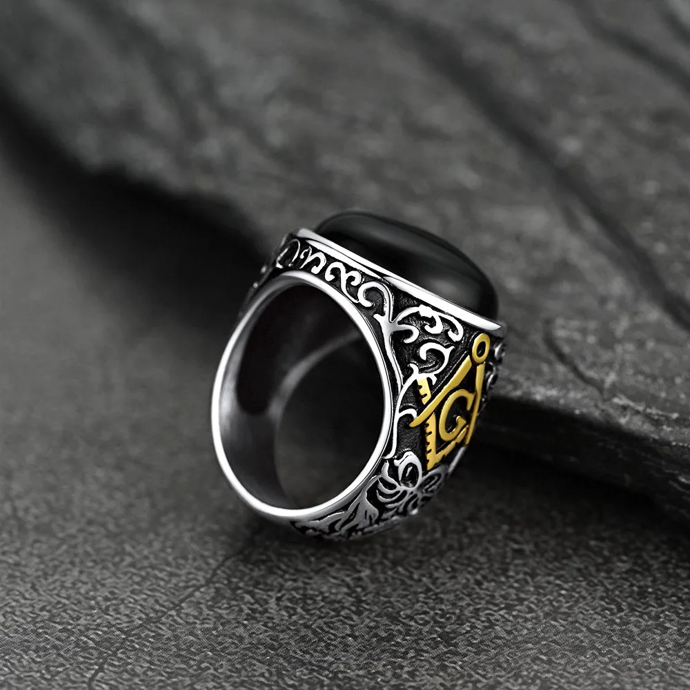 Masonic Black Onyx Ring with Gift for Men Father