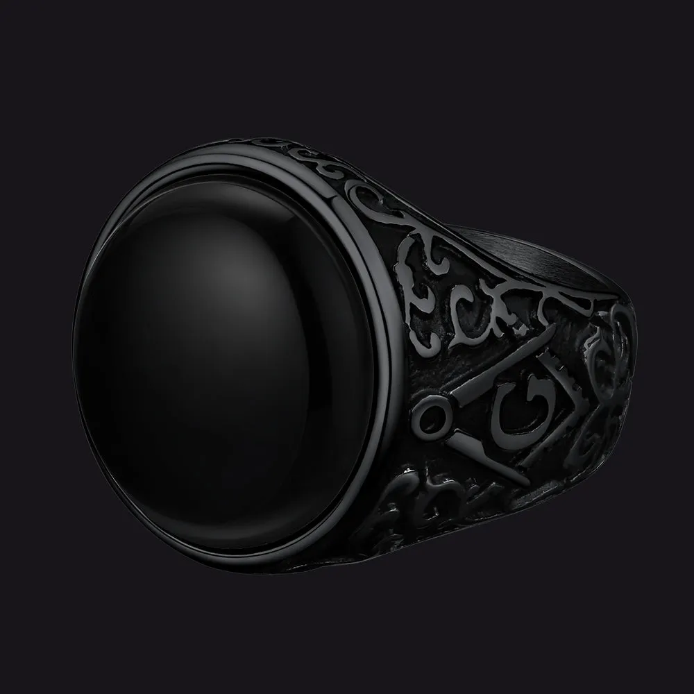 Masonic Black Onyx Ring with Gift for Men Father