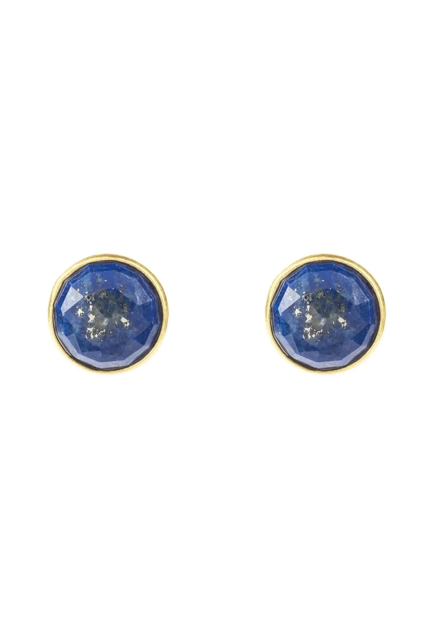 Medium Circle Gemstone Earrings Gold Lapis Lazuli