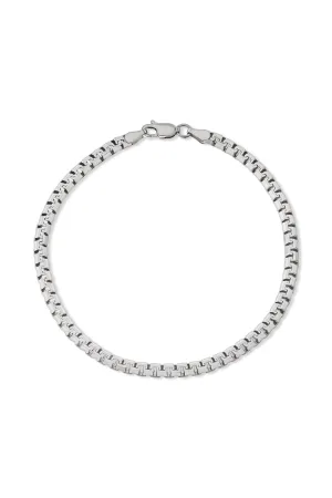 Mens Sterling Silver 3.6mm Square Link Chain Bracelet 8 Inch