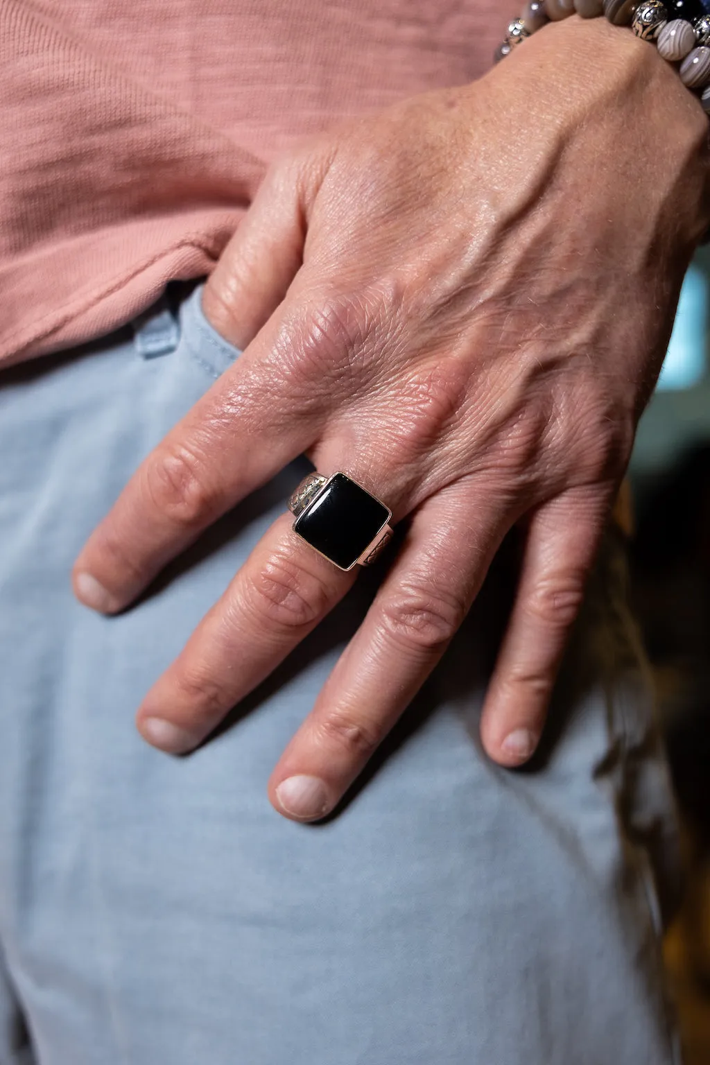 Men's Sterling Silver Onyx Gemstone Signet Ring