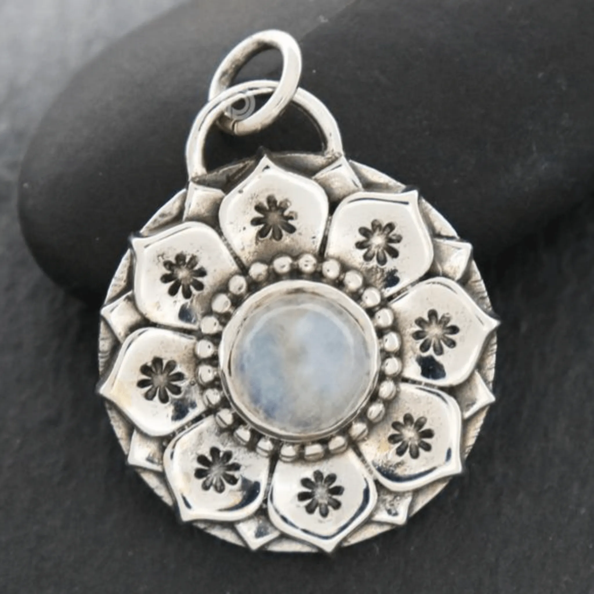 Moonstone Lotus Pendant .925 Necklace