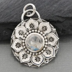 Moonstone Lotus Pendant .925 Necklace