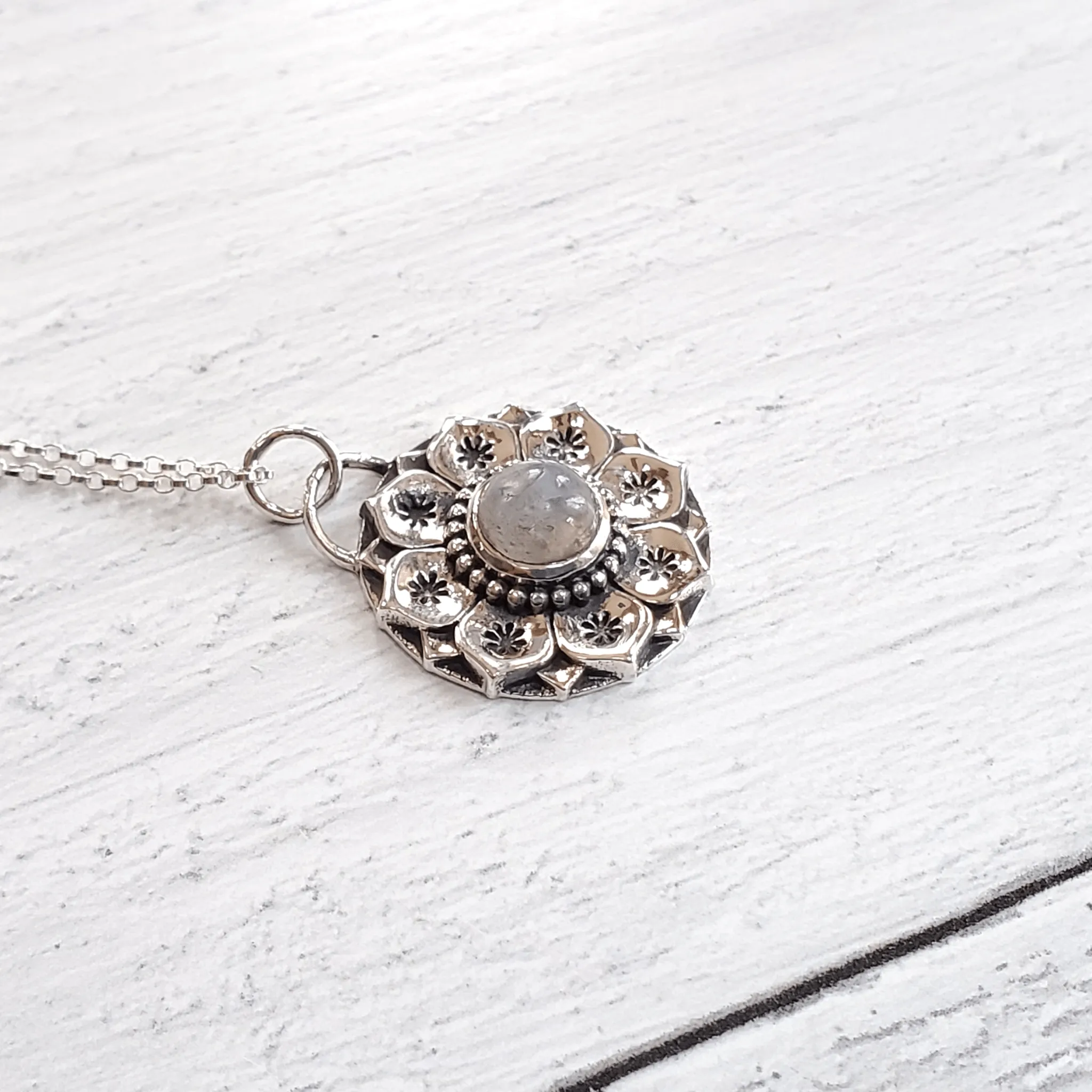 Moonstone Lotus Pendant .925 Necklace