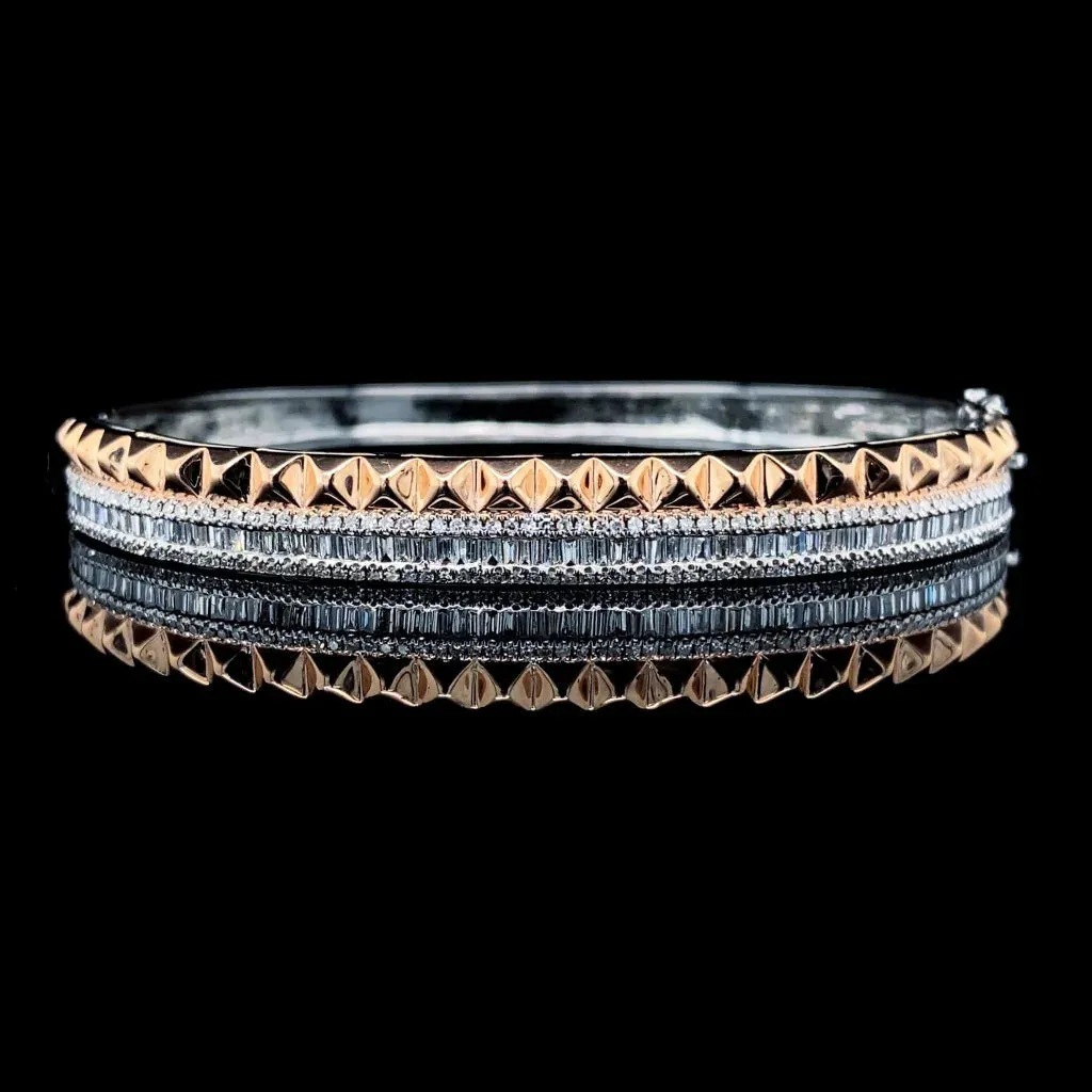 Multi-Tone Baguette Paved Studded Diamond Bracelet 14kt