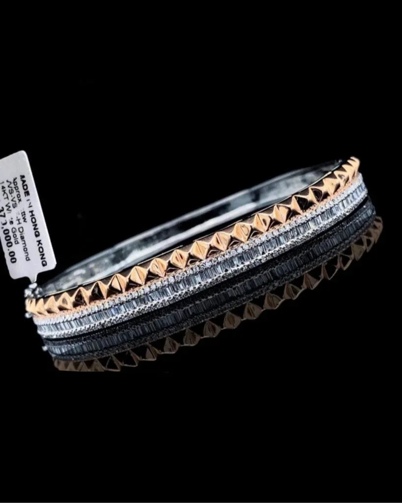 Multi-Tone Baguette Paved Studded Diamond Bracelet 14kt