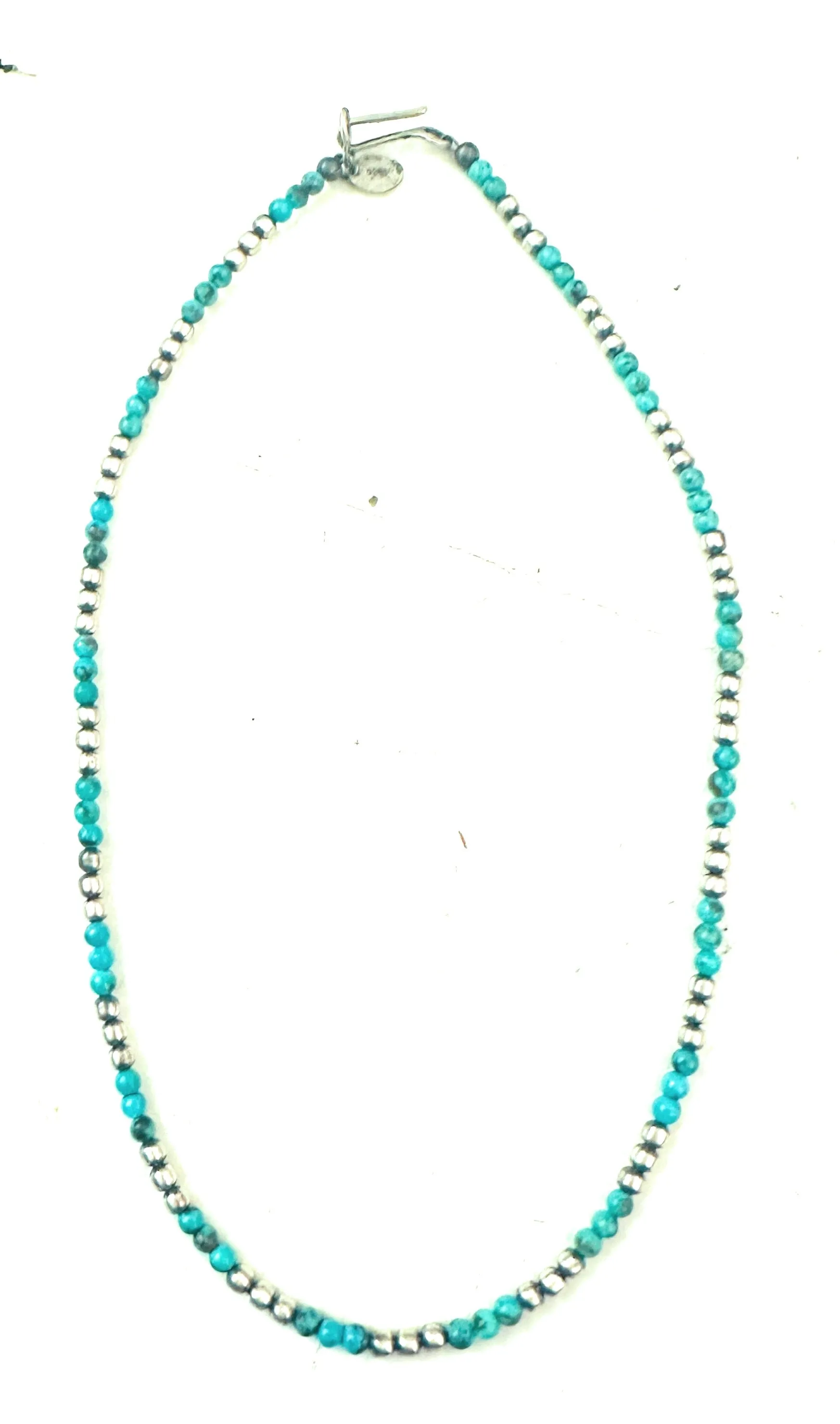 Navajo Sterling Silver Pearl & Turquoise Beaded Necklace 14”