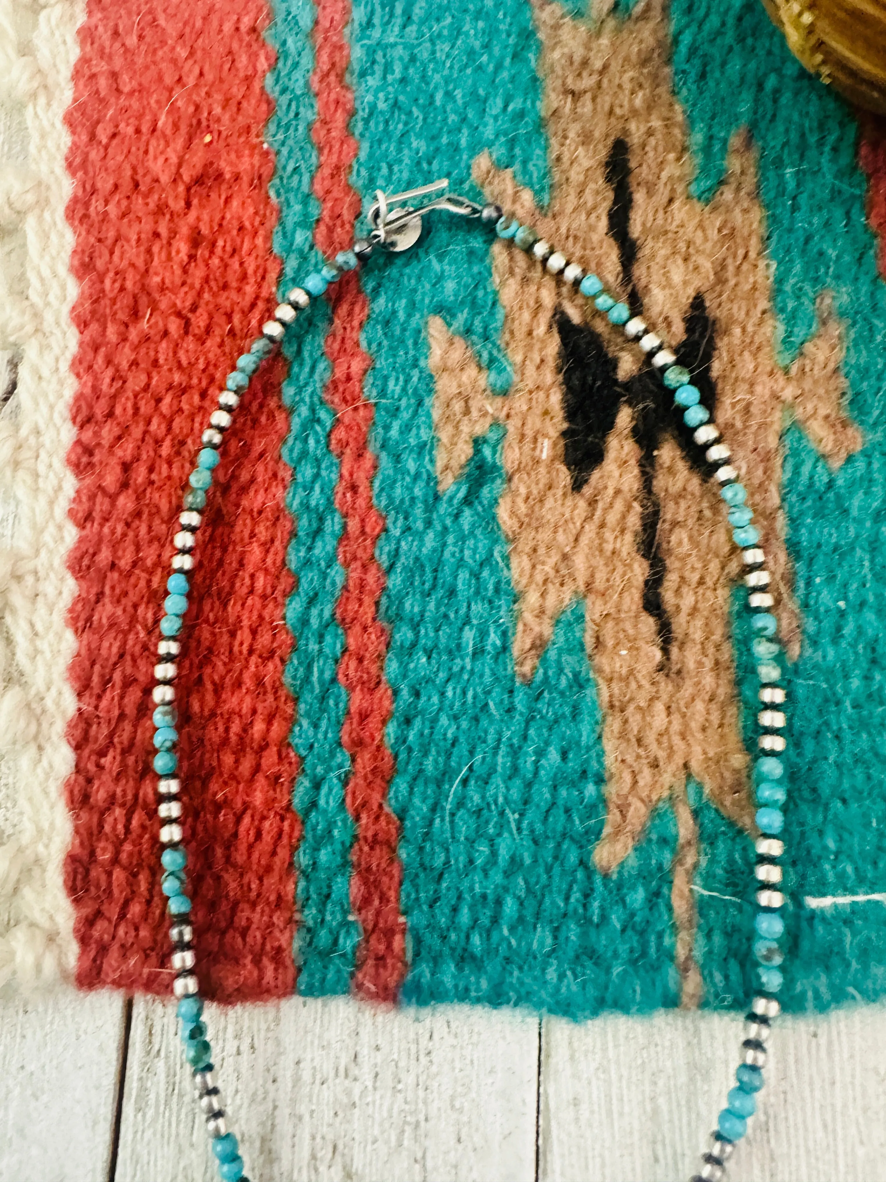 Navajo Sterling Silver Pearl & Turquoise Beaded Necklace 14”